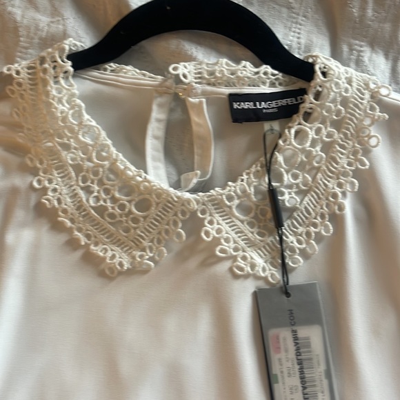 NWT Karl Lagerfeld white top with white lace collar size large - Picture 5 of 9